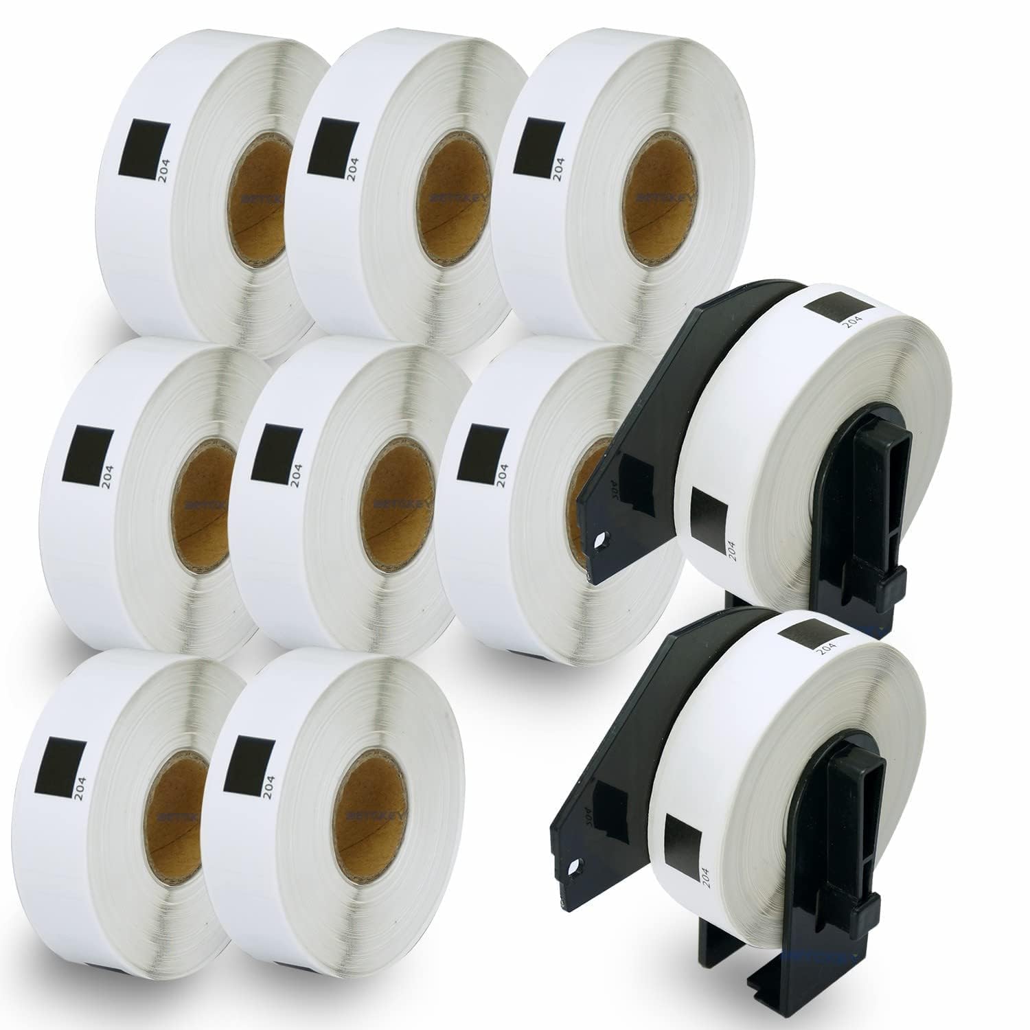 BETCKEY - 10 Rolls DK-11204 Labels with ONLY 2 Reusable Label Holders, 17mm x 54mm, 4000 Multi Purpose Labels Using for Ql Label Printers