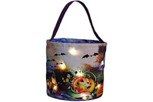 BYROTSON Halloween Candy Bags with LED Lights Trick or Treat Basket, Light up Halloween Party Bags Multipurpose Reusable Goody Bucket for Kids,Purple