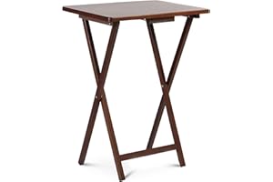 PJ Wood Multifunctional Rectangular Folding Solid Wood TV Tray Portable Living Room Snack Table Home Furniture Piece, Set of 2, Honey Oak Finish