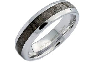 MJ METALS JEWELRY 6mm Natural Deer Antler Inlay White Tungsten Carbide or Black Plated COMFORT FIT Ring