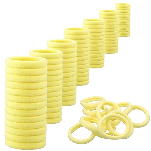 Antye 100Pcs Hair Ties Any Fit No Damage Hair Cutton Seamless Hair Elastic Pony Tail Holders For Thick or Thin Hair No Snag, Dent, or Breakage Baseball & Tennis Suitable Hair Bands(Bright Yellow)