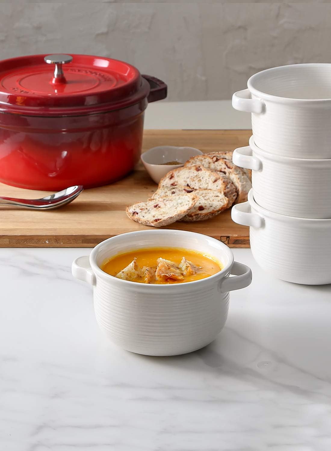  | LE TAUCI Soup Bowls With Handles, 28 Ounce for Soup, chili, beef stew, Set of 4, White: Soup Bowls