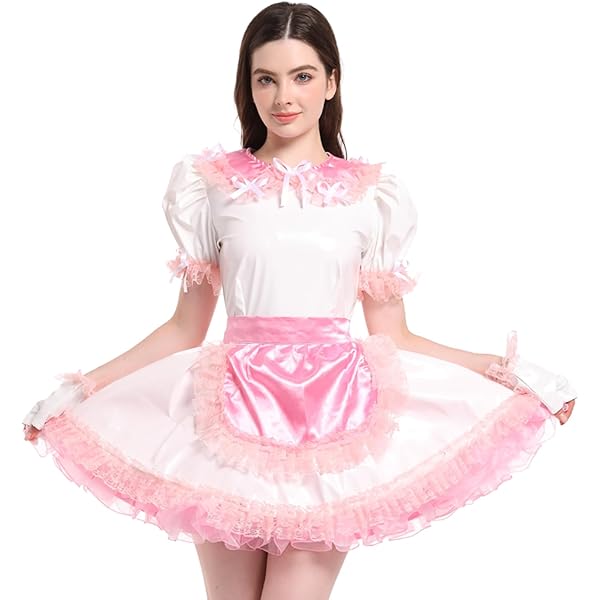 Amazon.com: Women Sissy Maid French Square Neck Shiny Dress