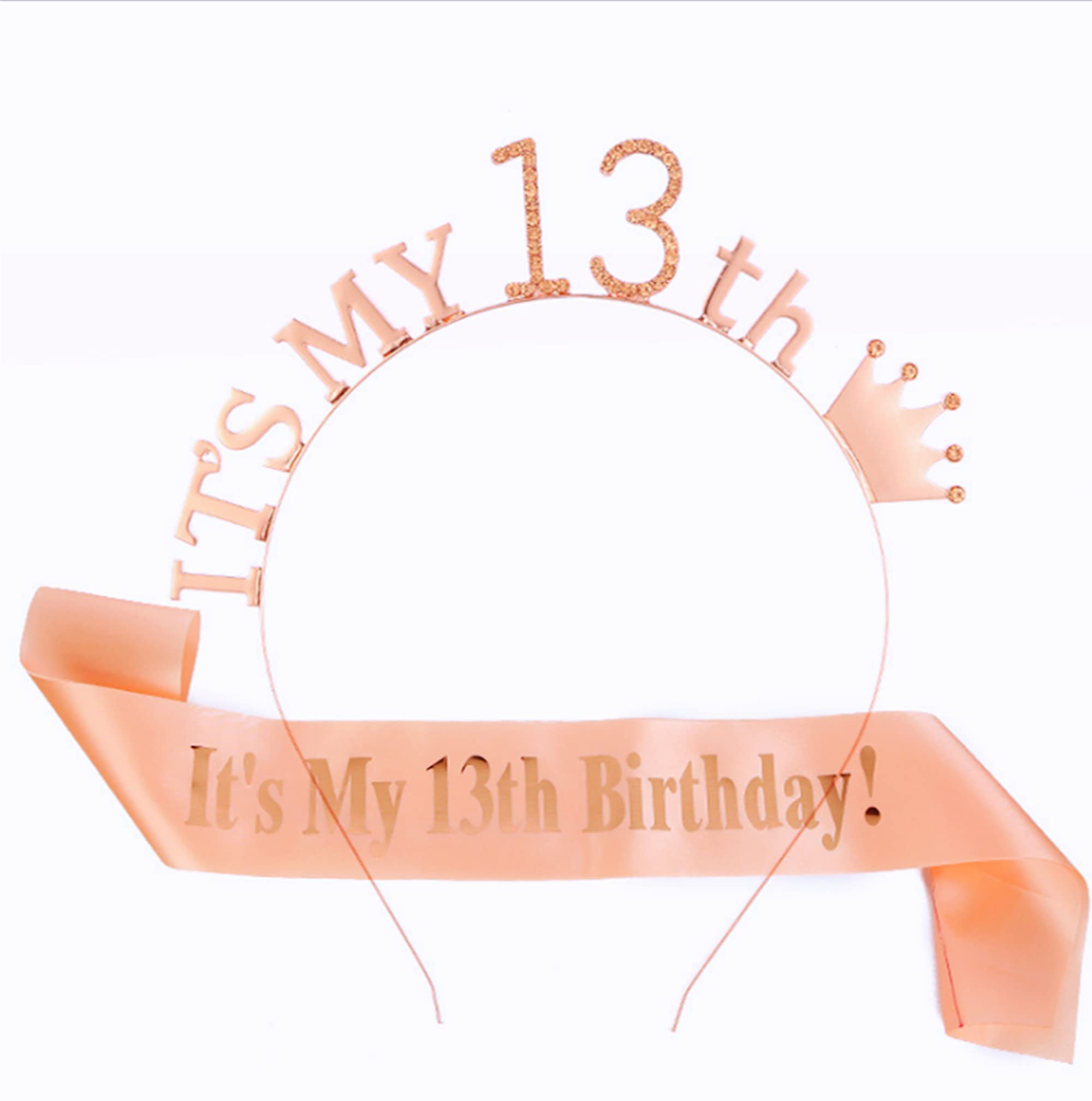 CHTENG Rose Gold Happy Birthday Sash and Tiara Rhinestone Crown Headband for Birthday Party Supplies (13)