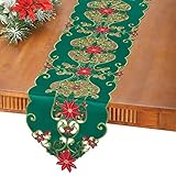 Poinsettia & Berries Christmas Table Linens Decorations, Runner