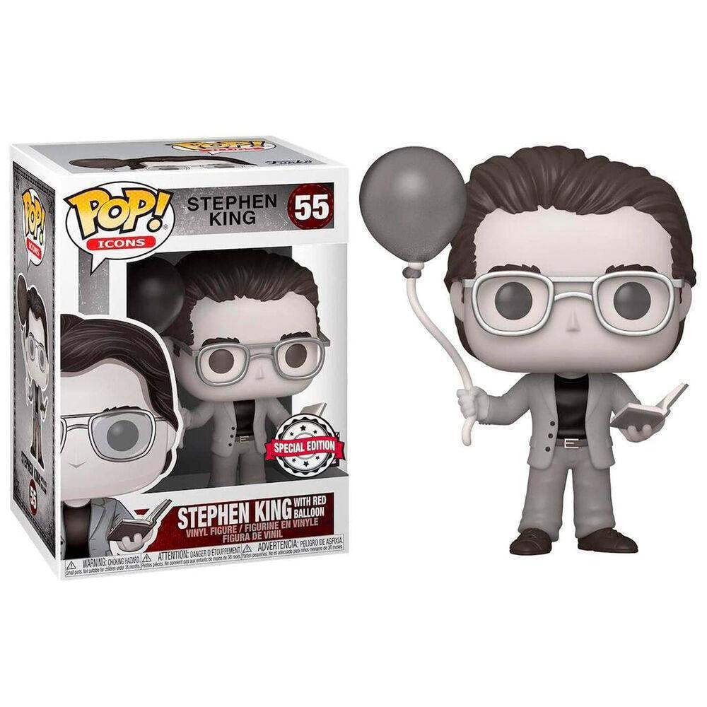 Funko , Multicolor,52236 POP Icons:Stephen King w/Red Balloon(B&W)
