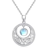 925 Sterling Silver Mountain Sun/Crescent Moon Necklace with Celtic Knot and Moonstone, Celestial Jewelry Gifts for Skiers, Hikers, Campers, Climbers and Natural Lovers and Family