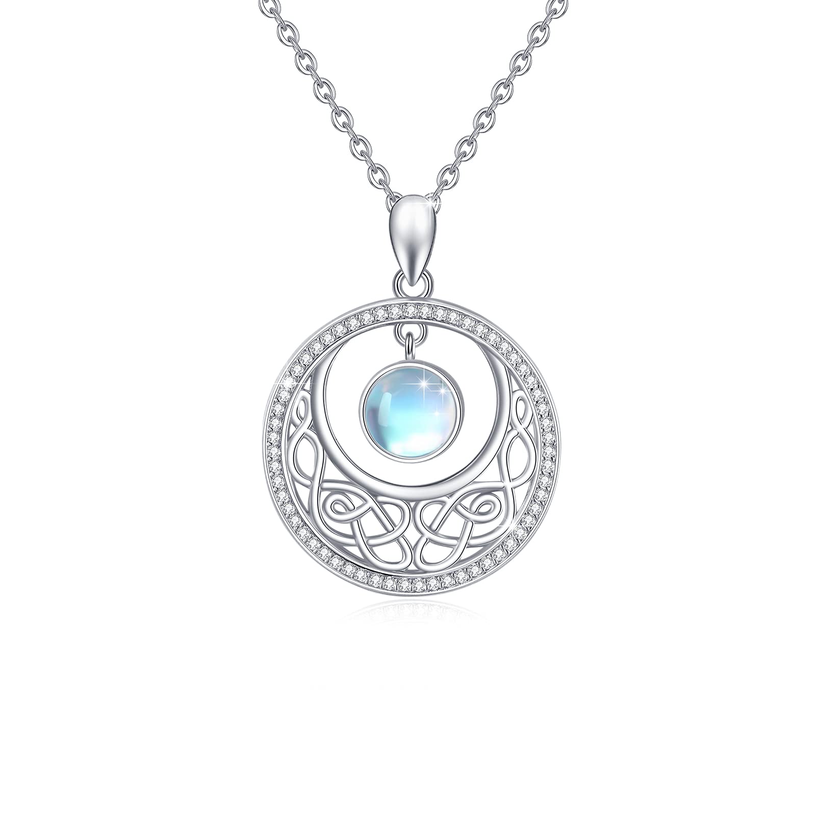 JFASHOP Moonstone Necklace 925 Sterling Silver Celtic Knot Necklace Celtic Pendant Moonstone Jewellery Necklaces Valentines Gifts for Women Girls Kids