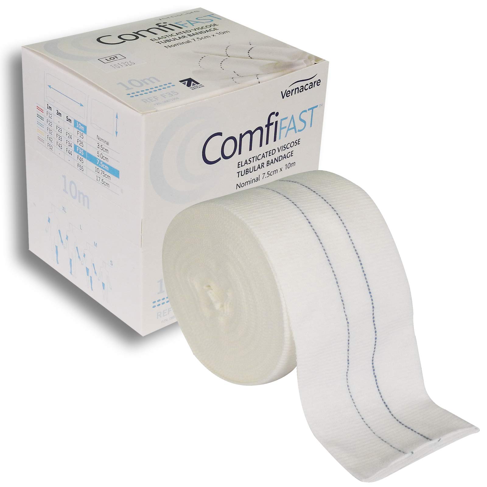 Comfifast Elasticated Tubular Stretch Viscose Bandage - for Large Limbs, Blue Line 7.5cm (for Limb Circumference 20-45cm) - 10m Roll