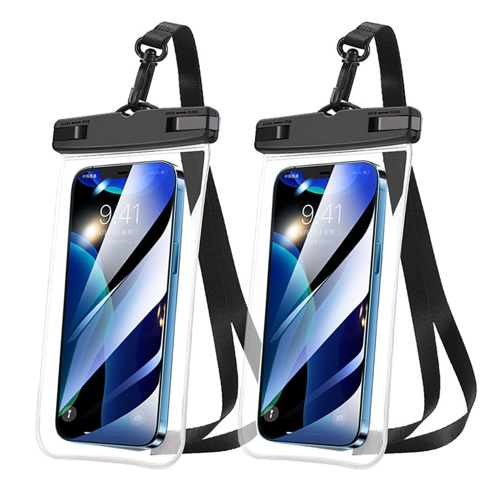 Oaygat Waterproof Phone Pouch Universal Waterproof Phone Case 2 Pcs IPX8 Waterproof Phone Pouch Dry Bag Waterproof Phone Pouch Case Phone Pouch Underwater Dry Bag Screen Touchable Dry Bag Black