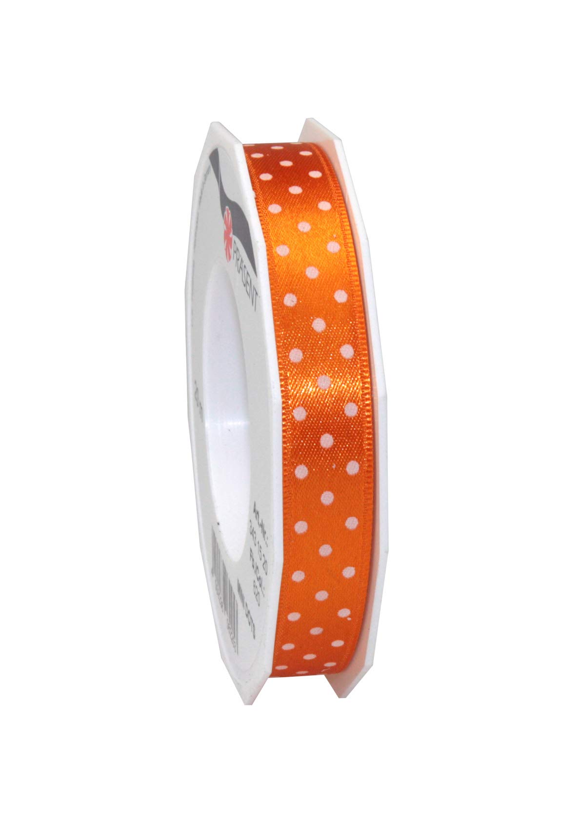 Präsent - Mini Dots Printed Satin Ribbon Orange 15 mm Width, 20 m Length