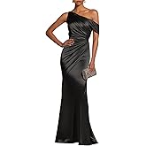 Women's One Shoulder Mermaid Prom Dresses 2026 Long Satin Bridesmaid Dresses for Women Ruched Evening Gowns Z007