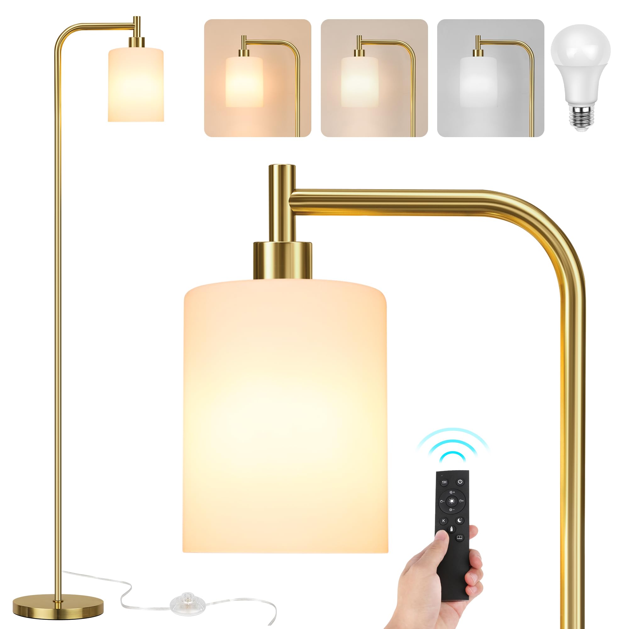 Floor Lamp With Shade - 3-Way Dimmable LED Standing Lamp, Modern Industrial Design For Living Room, Bedroom, Office