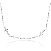 Sterling Silver Cross Necklace for Women, 925 Small Sideways Horizontal Cross Pendant Choker, Birthday Gifts for Women, Minimalist Christian Jewelry Gift for Her, Dainty Religious Necklaces