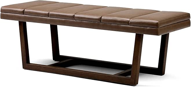 Amazon.com: Long Ottoman Bench with Padded Stitched Brown Faux Leather Fabric Upholstered ...