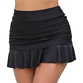 Halcurt Women's High Waisted Ruffle Swim Skirts with Short Tummy Control Ruched Bikini Swimsuit Bottoms