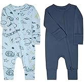 Teach Leanbh Baby Boys Girls 2 Pack Bamboo Viscose Pajamas with Mitten Cuffs 2 Way Zipper Long Sleeve Romper Sleep and Play