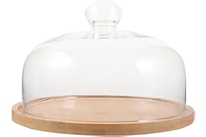 MAGICLULU Rotating Cake Stand with 18cm Glass Dome and Dustproof Tray, Small Rustic Cake Display Stand