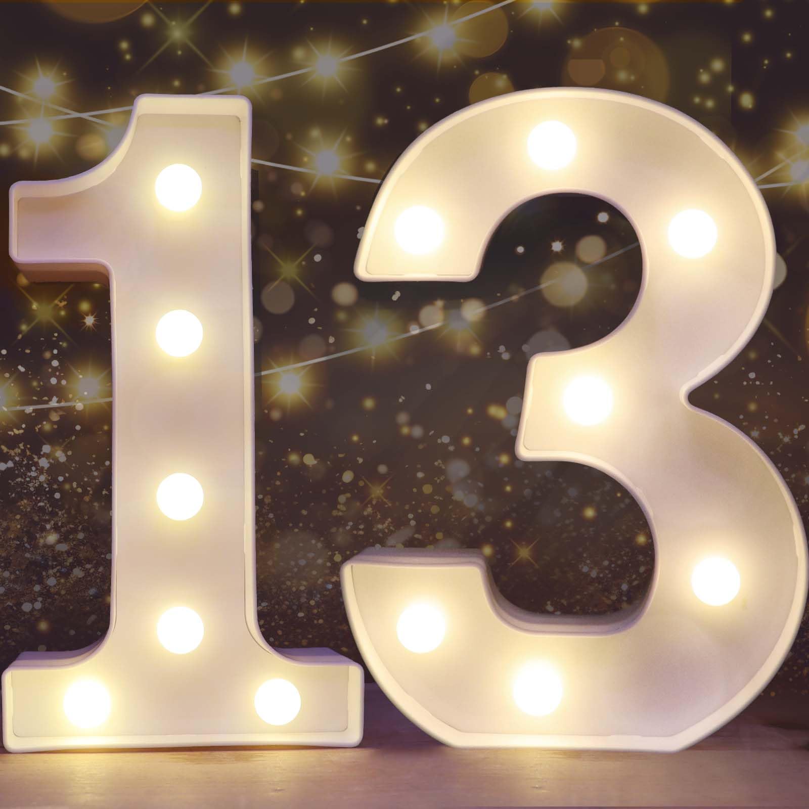 Photo 1 of Pooqla 13th Birthday Decorations for Girls Boys, Light Up Number 13 for Party Table Decorations, 13th Birthday Gift for Girls, Backdrop Wall Decor for 13th Wedding Anniversary Decoration