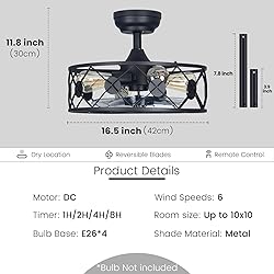 MOBEYU 16.5''Caged Ceiling Fan with Light,Low