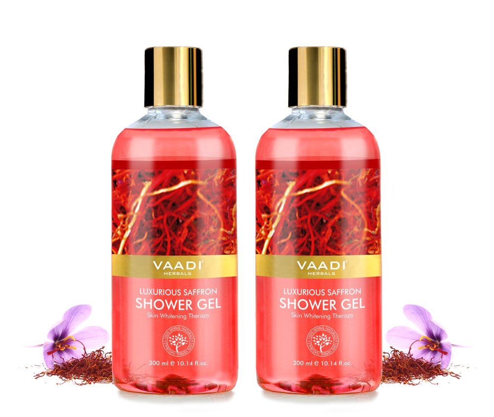 Vaadi Herbals Pack Of 2 Luxurious Saffron Shower Gel Sulfate Free Bath Gel - All Skin Type - 2x 300ml