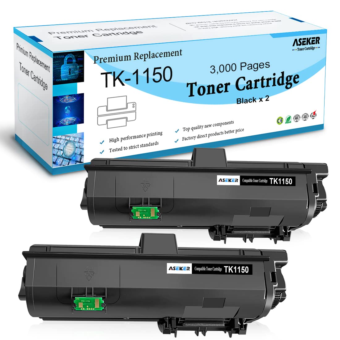 ASEKER Compatible TK1150 TK-1150 Toner Cartridge 1T02RT0NL0 for Kyocera ECOSYS M2135dn M2635dn M2635dw M2735dw P2235dn P2235dw Printers 3000 Pages (2 Black)