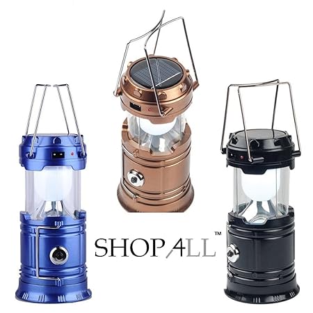 SHOP4ALLTM USB Mobile Charging LED Solar Emergency Light Lantern with Torch Point, 2 Power SourceSolar and Lithium Battery (Assorted)