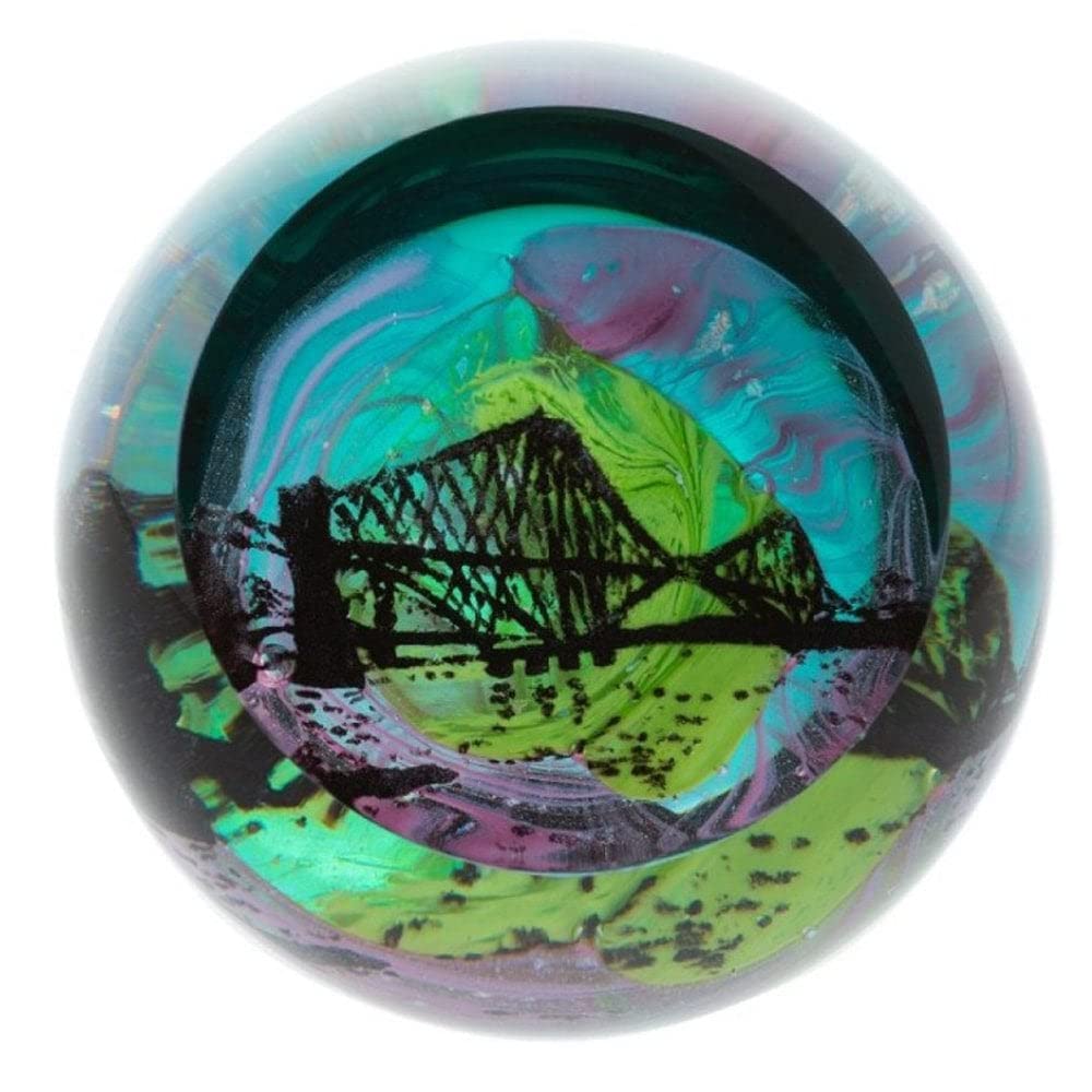 Caithness Glass Landmarks Forth Bridge Paperweight | Multi-Coloured | 80mm x 80mm | Handcrafted in Scotland | The famous Scottish cantilever railway bridge in striking detail | Ornamental | Gift Boxed