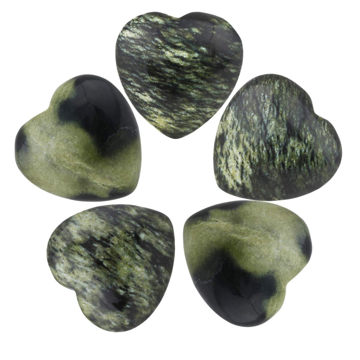 KYEYGWO Blossom Agate Puff Heart Healing Crystals Love Stone, Pocket Stones Palm Worry Stone for Reiki Meditation Balancing, 0.9" (pack of 5)