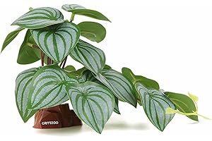 CRITTZOO Reptile Fake Plants for Terrarium Decor, Snake Tank Accessories for Leopard Gecko Ball Python Bearded Dragon Crested Gecko Tortoise Frog Lizard Spider - Fake Calathea Orbifolia