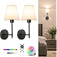 NIORSUN 14.5 inch Battery Operated Wall Sconce Set of 2,Black Rechargeable Wall Lights with 5200mAh Dimmable Detachable Bulbs and Remote,9 Colors Wireless Sconces for Bedroom Living Room Hallway Decor