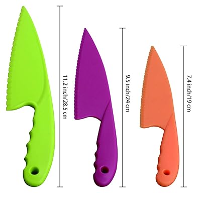 Buy 3 Pack Kids Kitchen Knife Food Grade Nylon Kids Chef Knives Plastic Kids Cooking Knives Safe Vegetables Cutters For Fruit Cake Lettuce Salad 3 Colors And Sizes Online In Italy B08h5r55h6