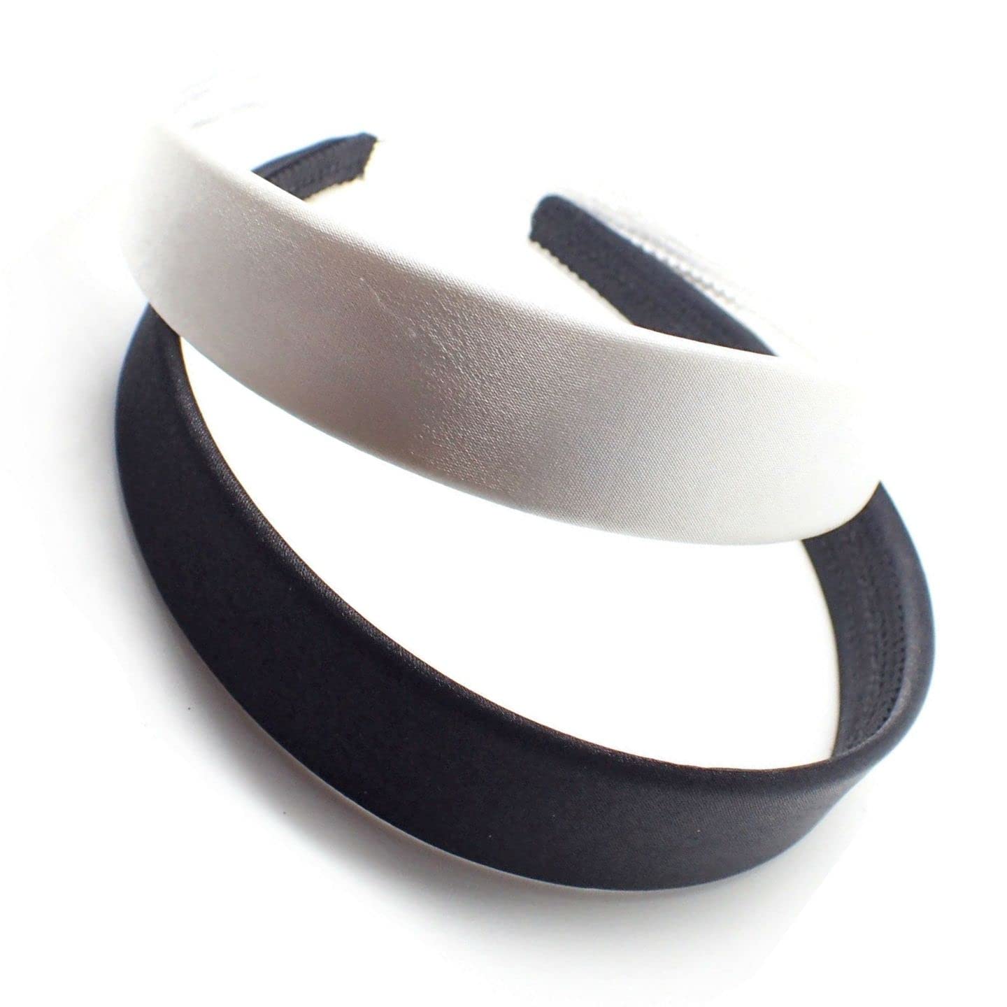 Topkids Accessories 2.5cm/1" Satin Alice Bands Adult Women, Head Band, Headbands for Women's Hair, Hair Accessories for Women, Ladies Headbands, Girls Headbands (Set of 2, White + Black)