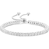 KRKC&CO Tennis Bracelet, Adjustable Length S925 Sterling Silver 2/3/4mm, Christmas Birthday Gifts for Her, Gift Box, Cubic Zirconia Bolo Bracelets for Women White/14K Gold Plated, Hypoallergenic