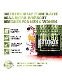 Intrassurge Intra Workout Energy BCAA Powder - Fermentado BCAA Amino Acids, Cafeína Natural, L-Citrulline, y más para la construcción muscular, fuerza, durabilidad, recuperación - Punzón de frutas, 20sv