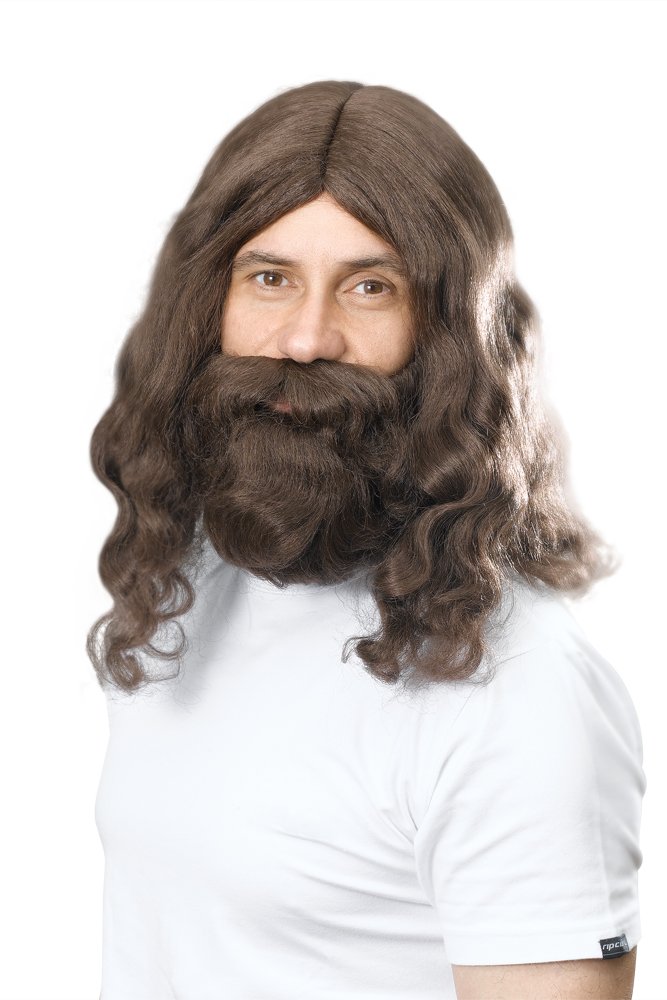Bristol Novelty BW581 Hippy Jesus Wig and Beard Set, Brown, One Size Halloween