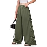 IIMMER Girls Fall Cute Bowknot Side Wide Leg Sweatpants Y2K Color Block Baggy Track Pants 5-14 Years