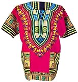 Traditional African Dashiki Cotton Shirt – Tribal Hippie Style- Variety Colors Perfect for Festival- Craft Clothes -Mens, Womens, Unisex (Large, Pink)