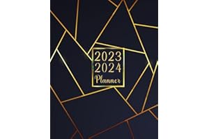 2023-2024 Monthly Planner: Two year Agenda Calendar with Holidays and Inspirational Quotes navy blue and golden large organiz