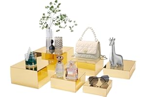 NGDILUXURY 6Pcs Buffet Risers,Mirror Acrylic Risers Display Stands Food Display Risers for Party Buffet Table Acrylic Risers Boxes for Display Catering Dessert Jewelry Collectibles Nesting Cube Gold
