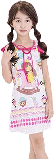 グードコ 女の子 ルームウェア ワンピース プリント柄 ガールズ パジャマ ネグリジェ 夏 半袖 リボン ゆったり 薄手 寝巻き パジャマ 通販 Amazon