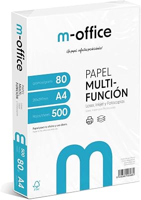 Pacote A4 Folios 80gr, Pacote de 500 folhas, Papel Multifunção para Jato de Tinta e Impressora Laser, Folhas A4 210 x 297 mm Ideal para escritório como para casa · m-Office (500 folhas)