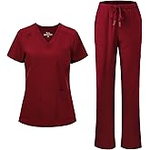 floralhue Scrubs for Women, V-Neck Scrubs Top & Cargo Pants with 12 Pockets, Yoga Waistband, 4 Way Stretch
