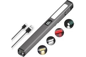 BUFCCY Small Rechargeable Pen Flashlights with COB Work Light, Portable LED Pocket Flashlight Bright Flashlights for Home, Car, Emergencies, with USB-C Charge, 6 Light Modes, LCD Display (Grey)