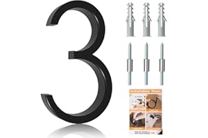 Briout 5" Floating House Numbers for Outside, Metal Modern Address Numbers for House, Zinc Alloy Anti-Rust Home Address Numbers for Door Mailbox, High Gloss Black (3)