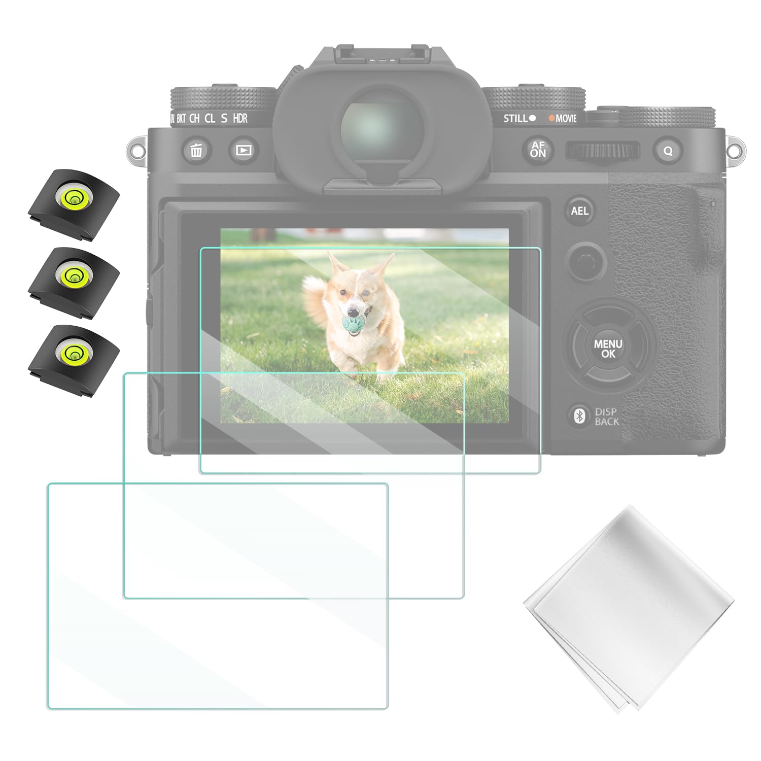 K&F CONCEPT Fujifilm X-T5 Screen Protector for Fuji XT5 Camera Accessories 3 Pack, 0.3mm 9H Hardness Tempered Glass Anti-Scrach Bubble-Free, with Hot Shoe Cover and Cleaning Cloth