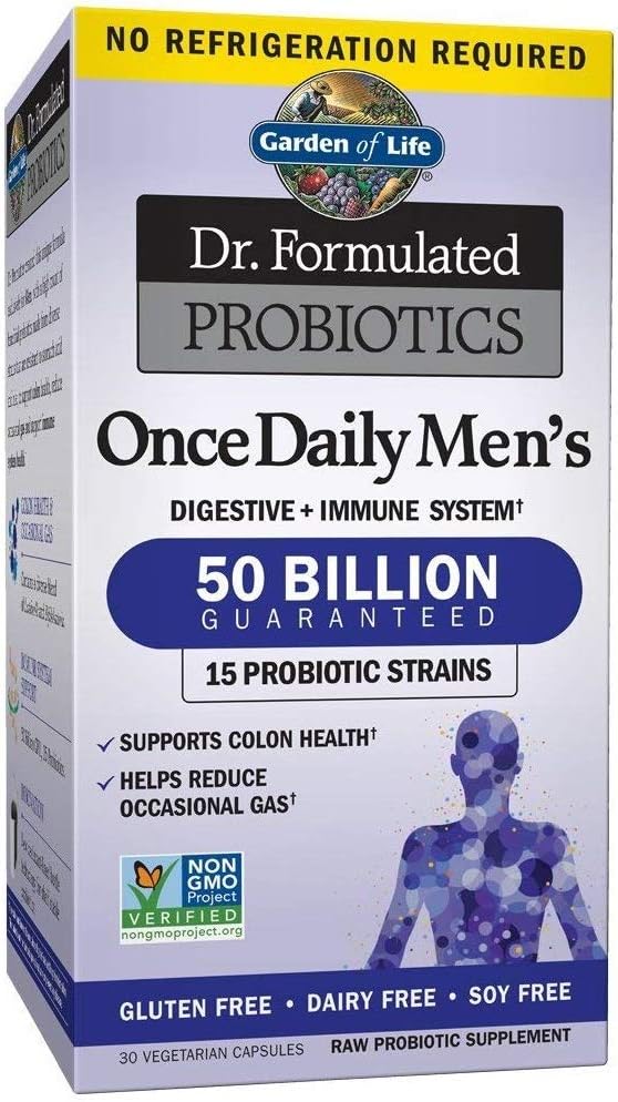 Probiotics For Men - Garden of Life Dr. Formulated Once Daily Men's Probiotics 50 Billion CFU Daily Probiotic For Constipation Relief With Organic Prebiotic, 30 Capsules (Packaging May Vary): Health & Personal Care