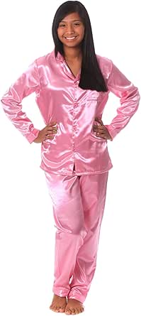 Soft Dreams Womens Brushed Back Satin Pajamas (XL, Pink) at Amazon Womenâs Clothing store