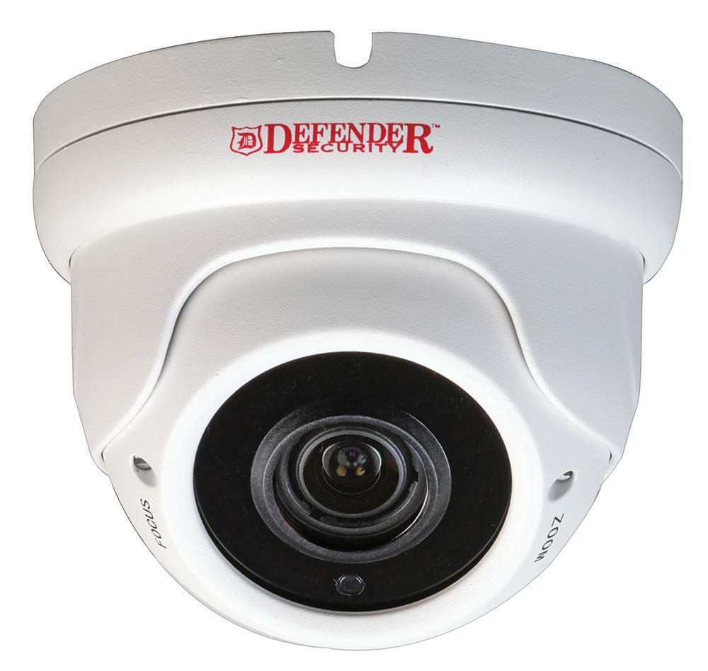 Defender Security DFR17 1080p HD 2 MP Varifocal 4 in 1 Hybrid Indoor/Outdoor Dome Security Camera, White, IP66