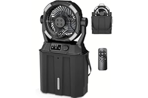 Wilody Portable Misting Fan 42800mAH Rechargeable with Remote Control, 6L Bucket Camping Fan with LED Lights & Stepless Speed Control & Cooling Mist, Portable Handle & Rotate Hook, Timer Function